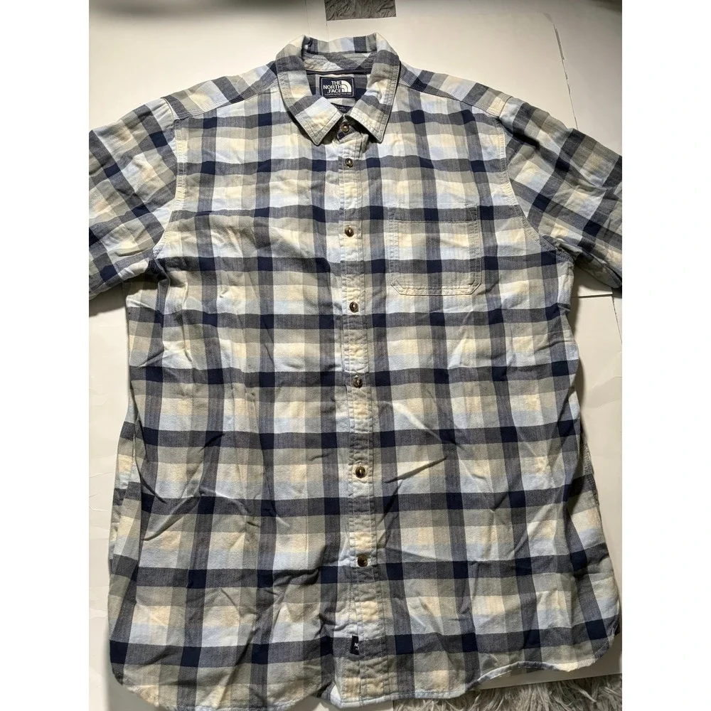The North‎ Face Flannel Shirt Mens XL Blue Plaid Button Up Long Sleeve Casual